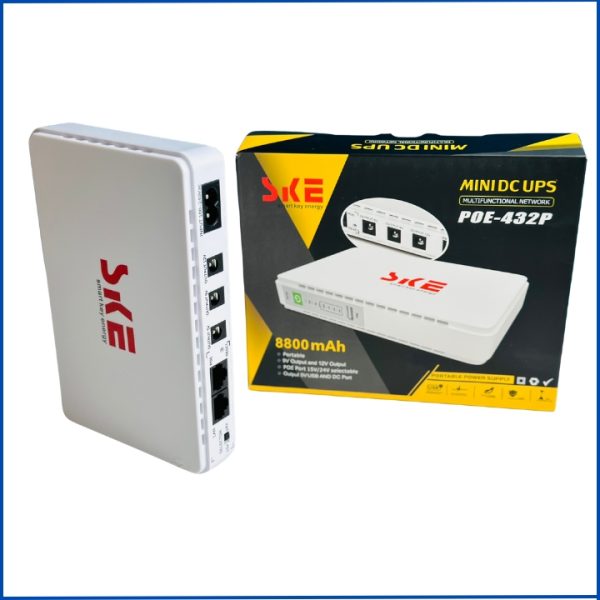 Mini UPS for Router, ONU, Camera – 25 Watt 5v 9v 12v & PoE support 15/24v SKE 432P